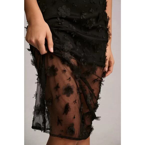 NWT Maeve Sleeveless Mesh 3D Flower Slip Midi Dress Size 10 Black #9F411 - Picture 4 of 13